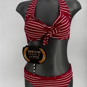 Striped Pink Halter Bikini Set